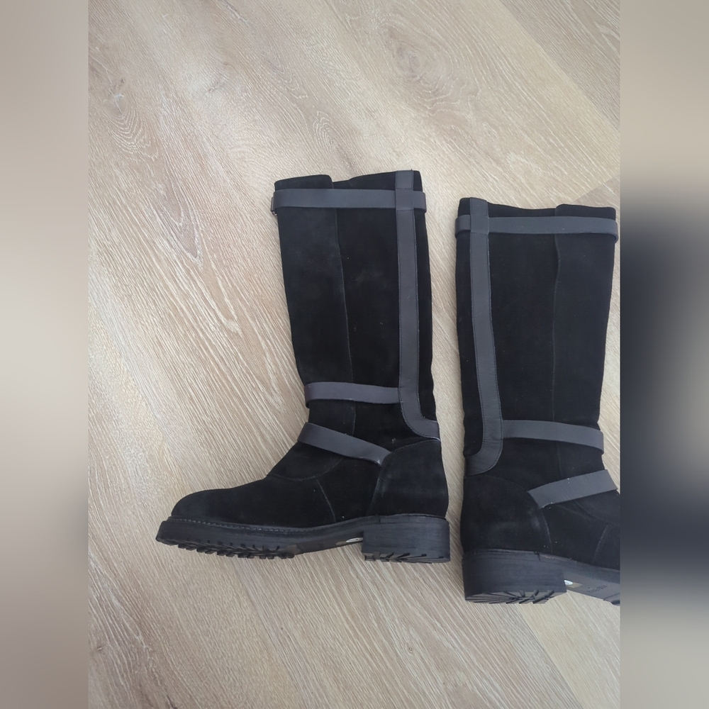 Free People Tristie Buckle Boot Tall Suede Leather Straps Lug Sole Black 6.5, 7 - Picture 5 of 11